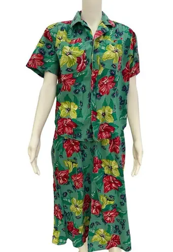 Liz Wear Vintage 80s Green Floral Skirt Petite Small