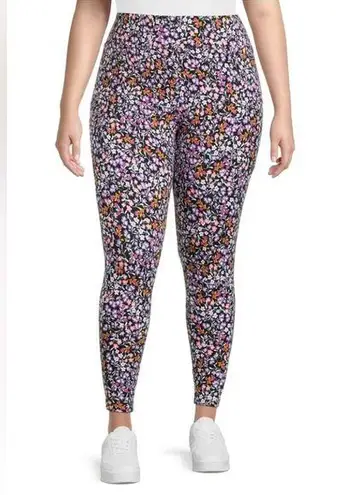 Terra & Sky Floral High Rise Leggings Size 0X 14W Womens Cotton Spandex NWOT