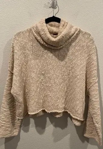 Free People Beige Turtleneck Oversized Knit Sweater