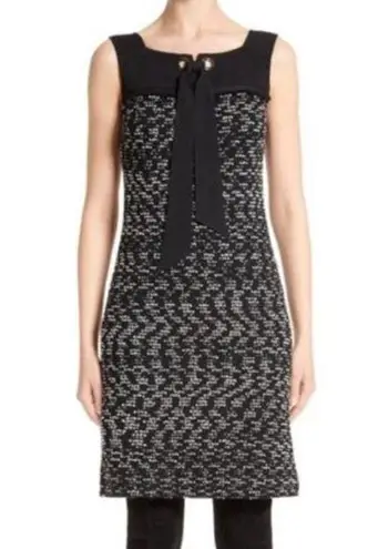 St. John Women’s Dress Shift Tweed Silk Ribbon Tie Sleeveless Black White Size 4