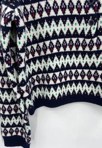 La Ligne Fair Isle Merino Wool Navy Blue Henley Crewneck Pullover Sweater XL