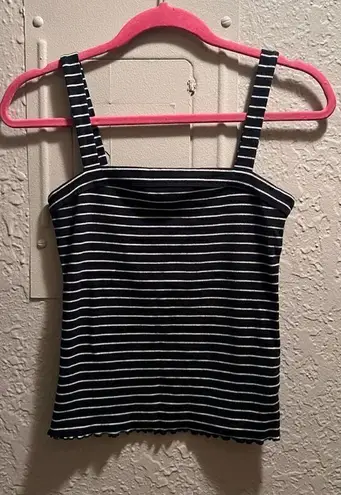 Aero Seriously Soft Square Neck Tank Black & White Striped Woman’s Size Medium