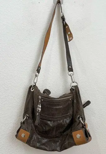 Vintage B. MAKOWSKY Two Tone Brown Genuine Leather Slouchy Satchel Crossbody