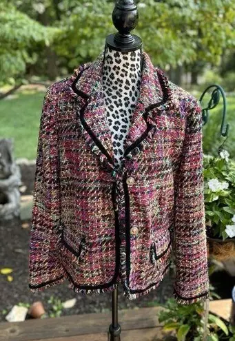 Sag Harbor Muti Colored Blazer Size 16 velvet trim pockets brass button