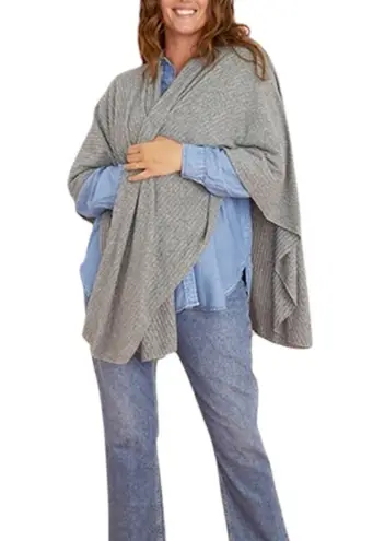 Heather brushed grey ribbed poncho cape wrap layering large open front scarf Gray Size undefined