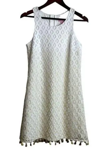 Lilly Pulitzer  Size Small Dress Marquette White /Gold Tassel Trim Crochet Lace