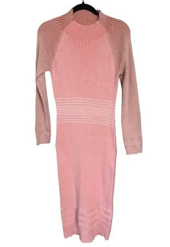 Fore Pink Ribbed Bodycon Midi Sweater Dress Stretch Sexy Mockneck Large