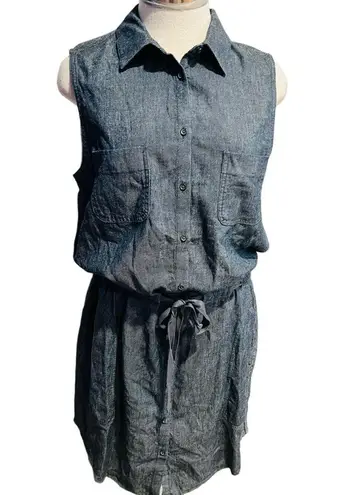 prAna Women Sunrise Peak Dress Deep Denimblue Jean collared tie front.Size S NWT