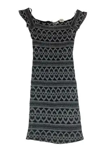 Hugo Buscati size small knit heart Black white vintage mini dress off shoulder y