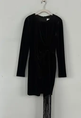 Badgley Mischka NWT Belle Harley Black Velvet Fringe Dress