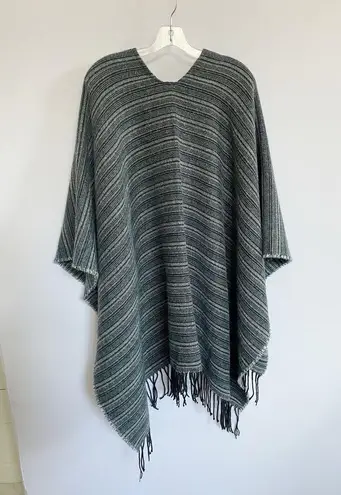 Loft Women's Dark Blue Gray Striped Cape Poncho One size Size undefined