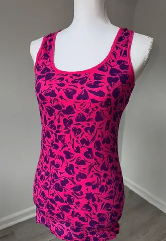 Miley Cyrus Y2K Max Azria Pink Heart Print Ribbed Tank Top Sz XL 2000s Punk Rock
