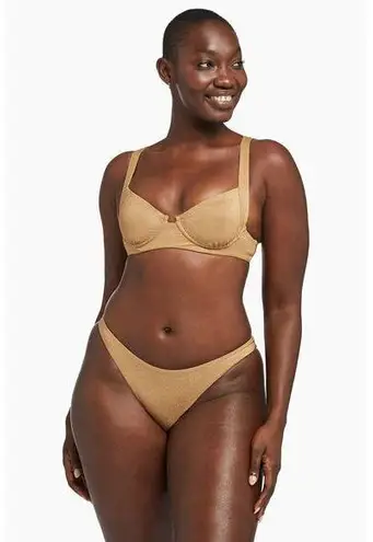 Vitamin A New NWT Golden Glow Shimmer Metallic Demi Bikini Bathing Suit Top XS 4