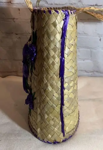 Vintage 1960s or 1970s Straw and Raffia Handbag or Small Tote Floral Beachy