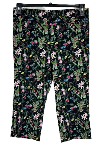 Roz & Ali SZ 14 Capris Pants Floral Stretch Pull-On Hi-Rise Elastic Waist Multi