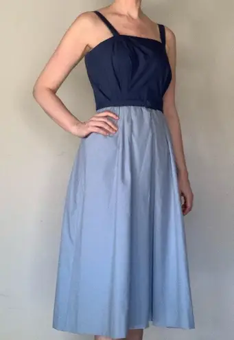 Vintage Plaza South belted midi dress spaghetti strap blue pleated skirt sz L Size L