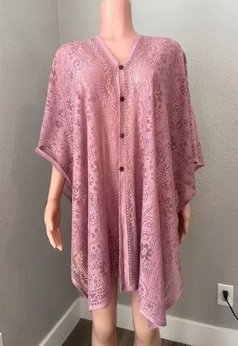 Peach pink Lace floral Open Front Kimono Beach Coverup Lightweight relaxed #211 Size undefined