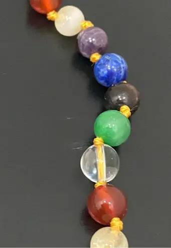 Handmade Multicolored Chakra Mala Beads Knotted Agate Stone Beads 18” Necklace Green