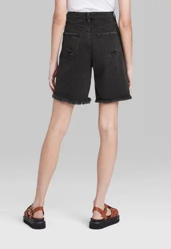 Wild Fable NWT 10 Black Wash Denim High Rise Bermuda Shorts Long Cutoff Hems New