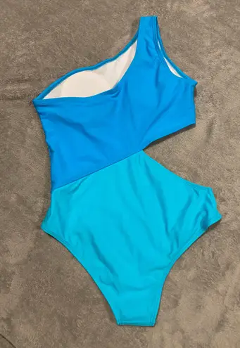 Two Tone One Piece Swimsuit Blue
