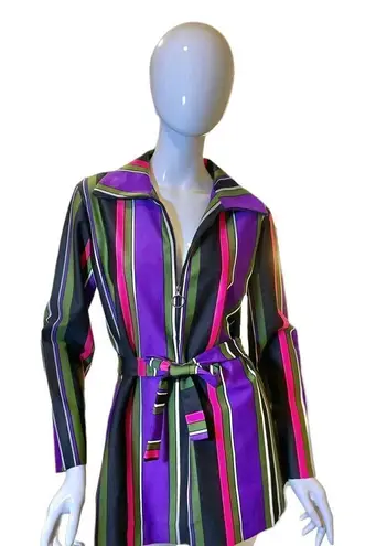 Vintage 70s Striped V Neck Long Sleeve Blouse Jacket Medium Purple