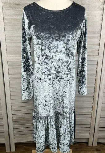 BELLA DONNA Crushed Velvet Drop Waist Long Sleeve Dress Teal