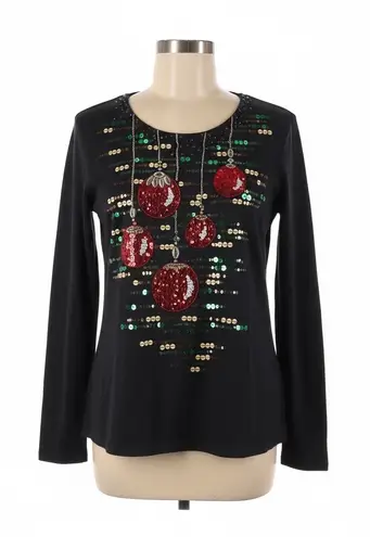 Jack B Quick Sweater XL Black Red Green Sequin Ornament Magic Holiday Sparkly