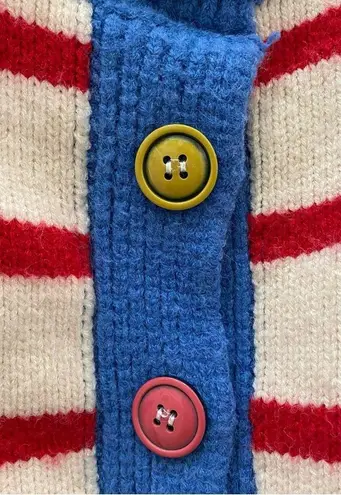 Striped Thick Knit Heart Patch 3/4 Sleeve Cropped Cardigan Sweater Red