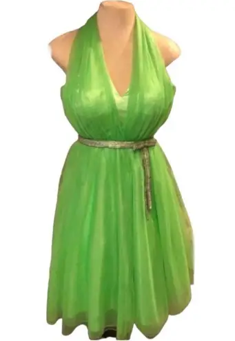 Elegant Lime Green Party Time Halter Top Style Formal Dress Size 6 by Lisa Kane