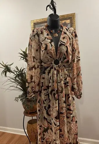 Indulge Instyle (M) Dress Full Length Maxi Long Sleeve Floral High Low Ruffled Size M