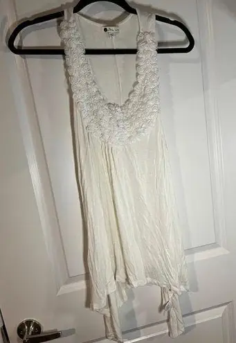 Luna Vitta White Fabric Flowered Scoop Neck Tank Top Blouse Size Large