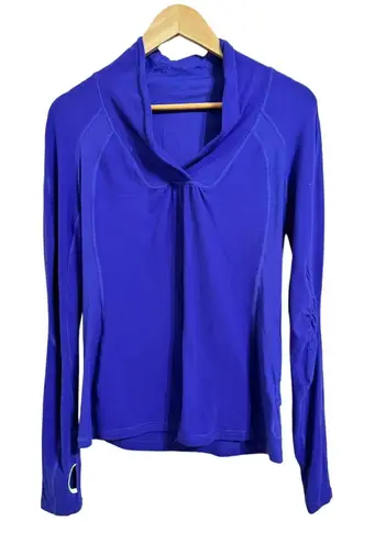 Lululemon Run Trail Tech Long Sleeves Pullover Thumb Holes Shawl Collar Size 2 Blue