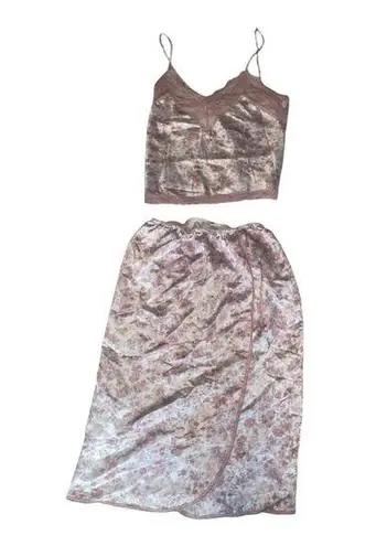 vintage floral pink and white slip top and midi skirt set Size M