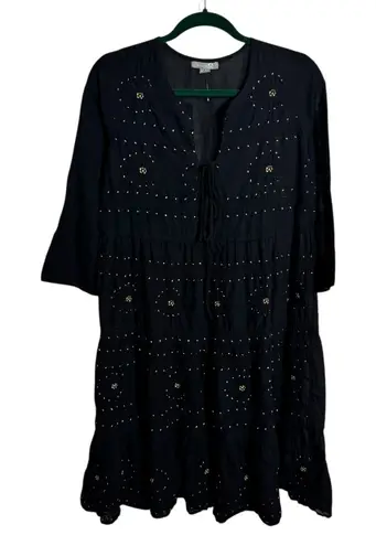 Shade Dress Women S Black Embroidery 1/2 Sleeve 100& Cotton Boho Coastal Minimal