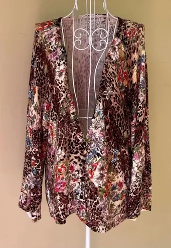 Alberto Makali Leopard Floral Mixed Print Luxe Cardigan Medium - Image 1