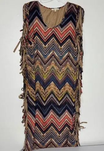 Tea N Rose Fringe Dress Sz S Chevron Stripe Aztec Southwest Cowgirl