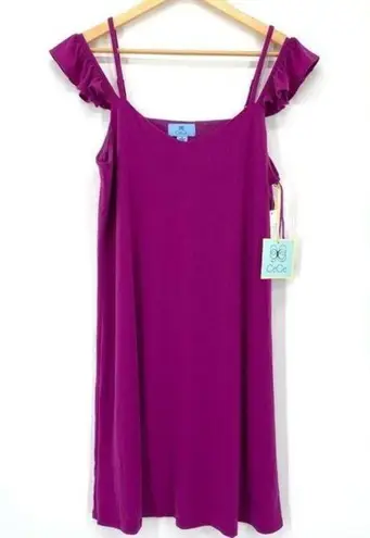 CeCe Purple Ruffled Cold Shoulder Shift Dress New