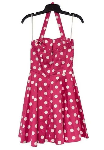 Vintage Y2K IXIA Pink Polkadot Dress Women Babydoll Halter Rockabilly Lolita L Size L