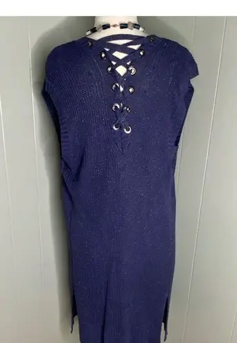 Chico's Chico’s Maureen Blue & Silver Shimmer Sleeveless Cardigan With lace Up Back XS