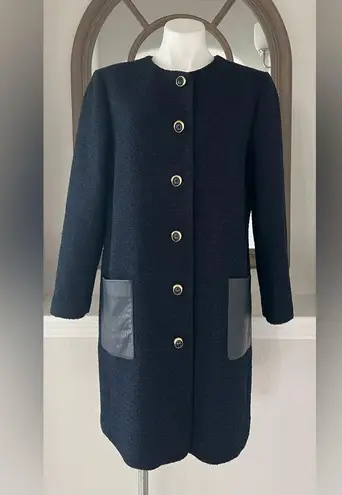 St. John Leather-Pocket Bracelet-Sleeve Textured Tweed Jacket Size 14 NEW $1,995