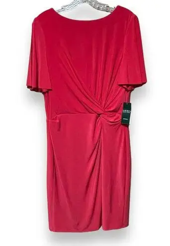 Lauren Ralph Lauren Twist Front Split Sleeve Sheath Dress Watermelon 12 Pink