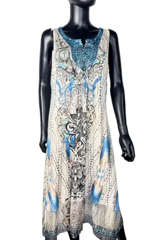 Live and let live Dress Bohemian Blue Paisley Embellished Neckline Maxi Dress