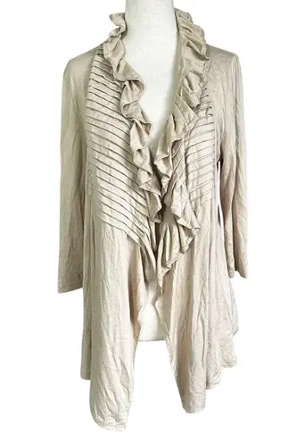 August Silk Khaki Ruffles Cardigan Women's Sweater Size Large | 42-40