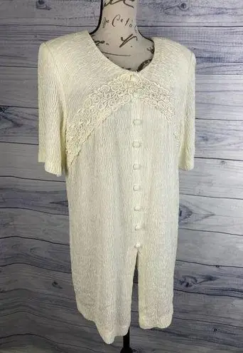 Melissa Tunic Top Womens 16W Crinkle Texture Button Detail Zip Back Ivory USA