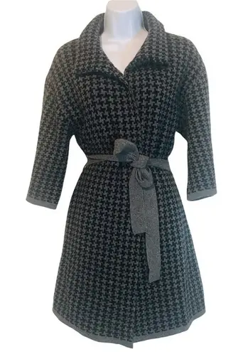 Chiara mente S wool blend longline houndstooth belted cardigan coat Gray