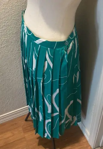 Vintage Mid Calf Length Pleated 1980’s Skirt Polka Dots Teal & White Sz L Size L