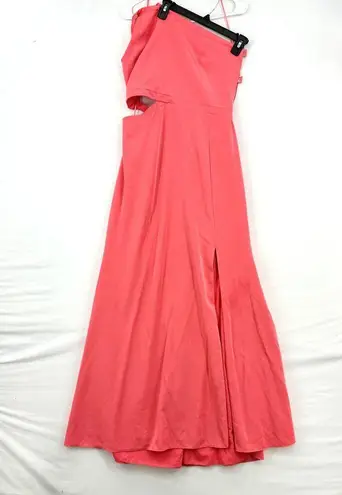 Love by Theia Women Coral Mermaid Cutout Halter Asymmetric Maxi Gown Size 14 Pink