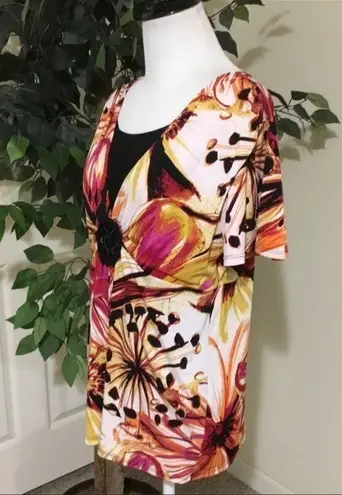 Notations ๐ธ3/$15๐ธ Colorful Floral Contemporary Work Short Sleeve Blouse M