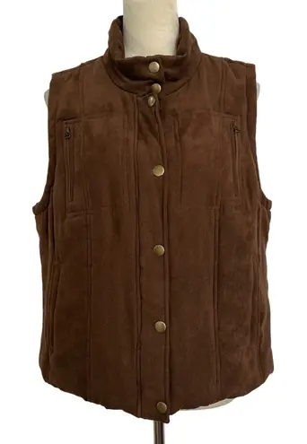 Relativity Vest Faux Suede Brown Quilted Padded Sleeveless Jacket Women XL