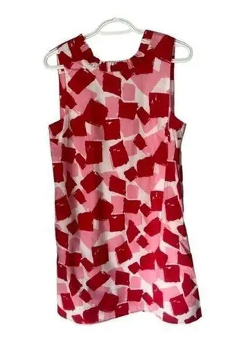 Joy Joy Red Geo Print Ruffle Neck Sleeveless Shift Dress Size M NWT
